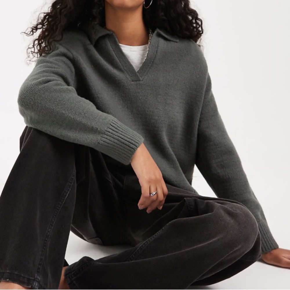 ASOS DESIGN knit cotton polo sweater in gray M